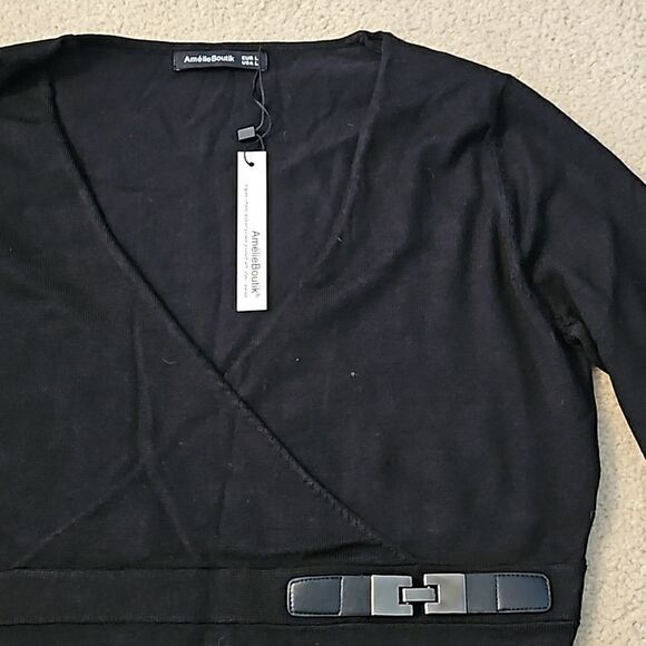 AmélieBoutik Women Crossover V Neck Empire Waist Long Sleeve Black L - Picture 6 of 9